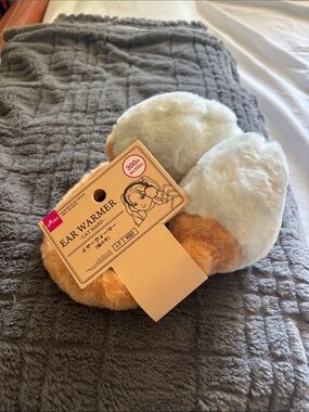 Plush Ear Warmers in White and Light Brown